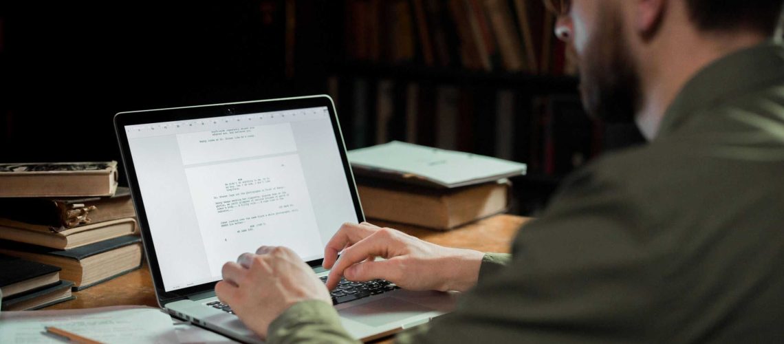 Laptop screen displaying a document or article.